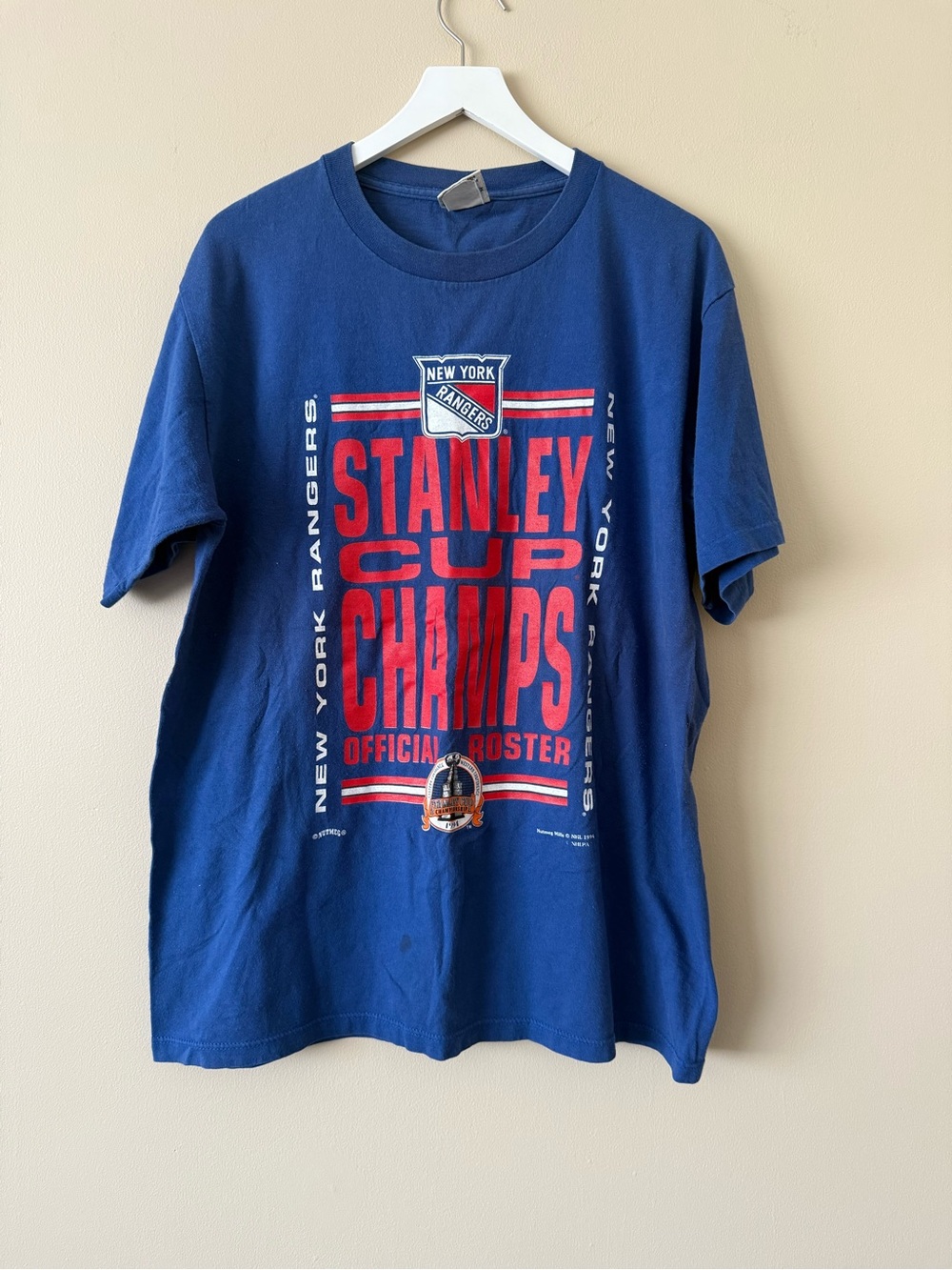 Vintage Nutmeg New York Rangers 1994 Stanley Cup Champs T-Shirt XL Single Stitch